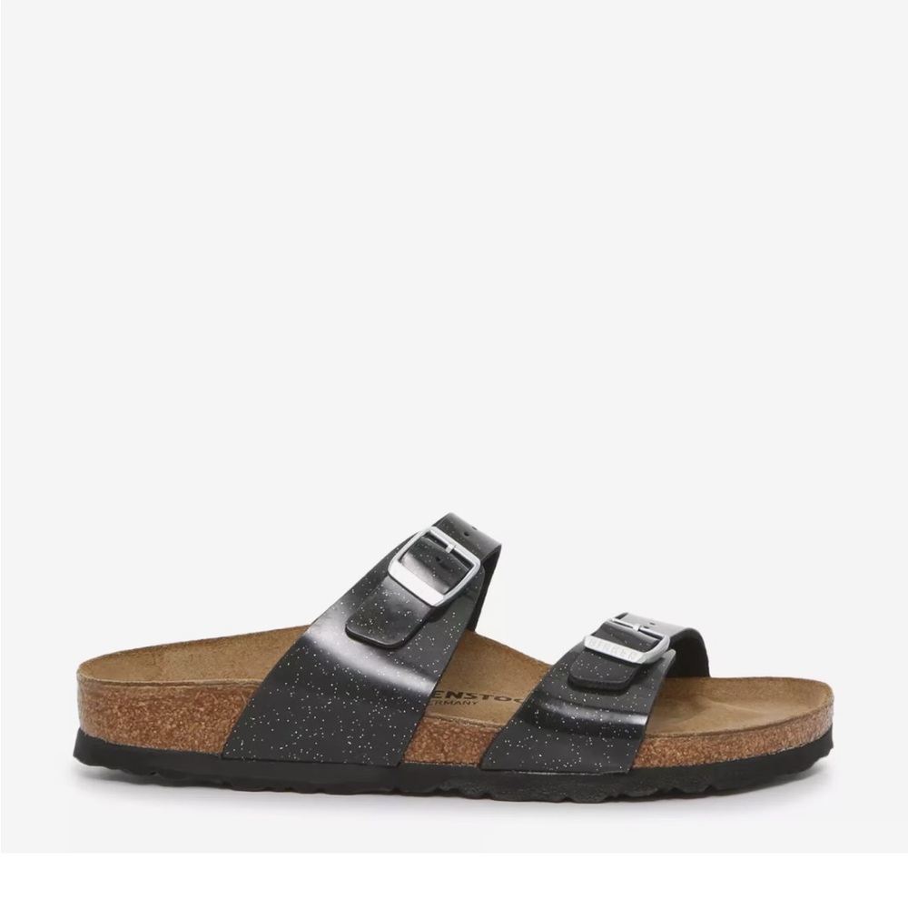 Birkenstock Women’s Sydney Sandal Black/White Glitter Speckled Size 41